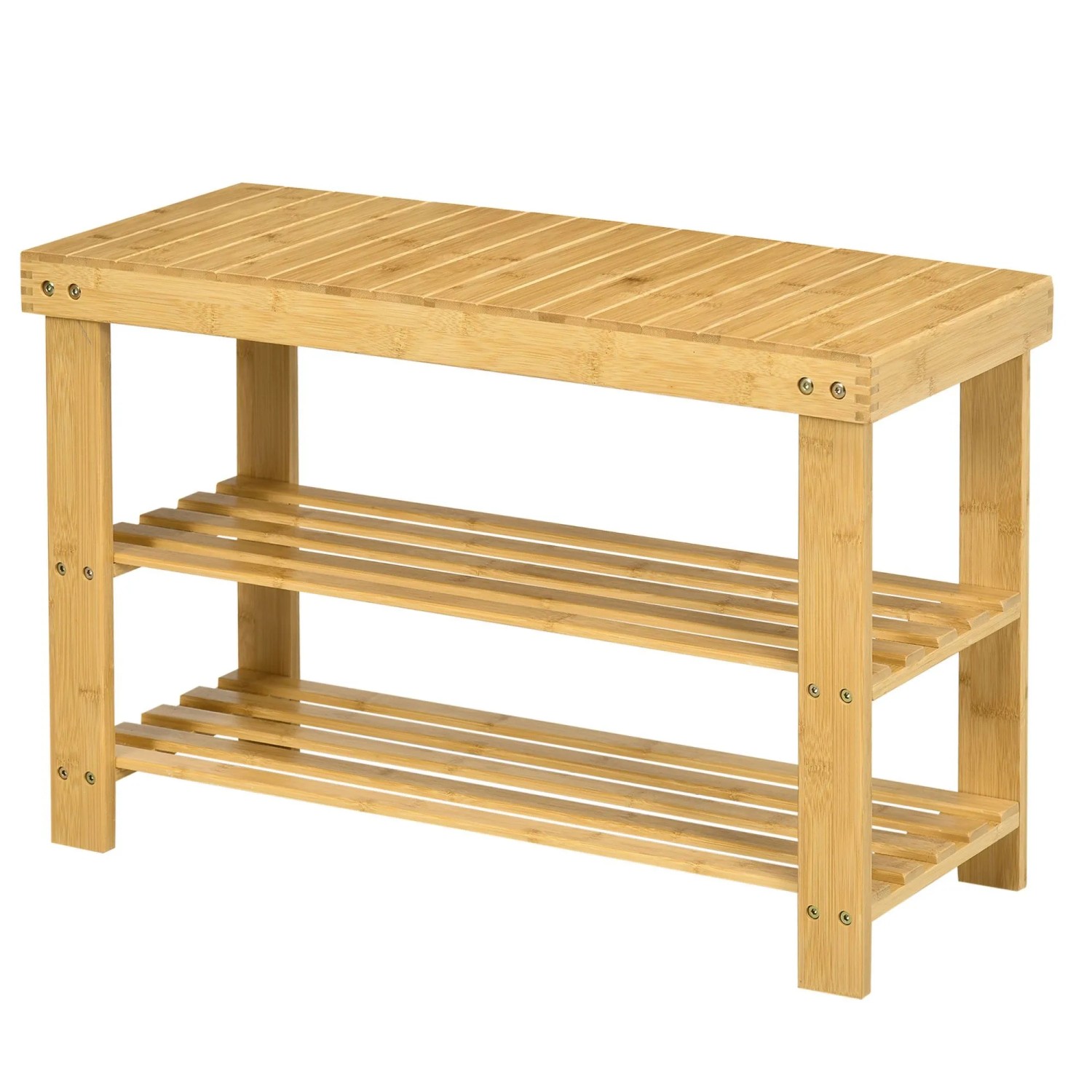 HOMCOM Sitzbank mit 3 Etagen aus Bambus für 6 Paar Schuhe Natur 70 x 28 x 45cm