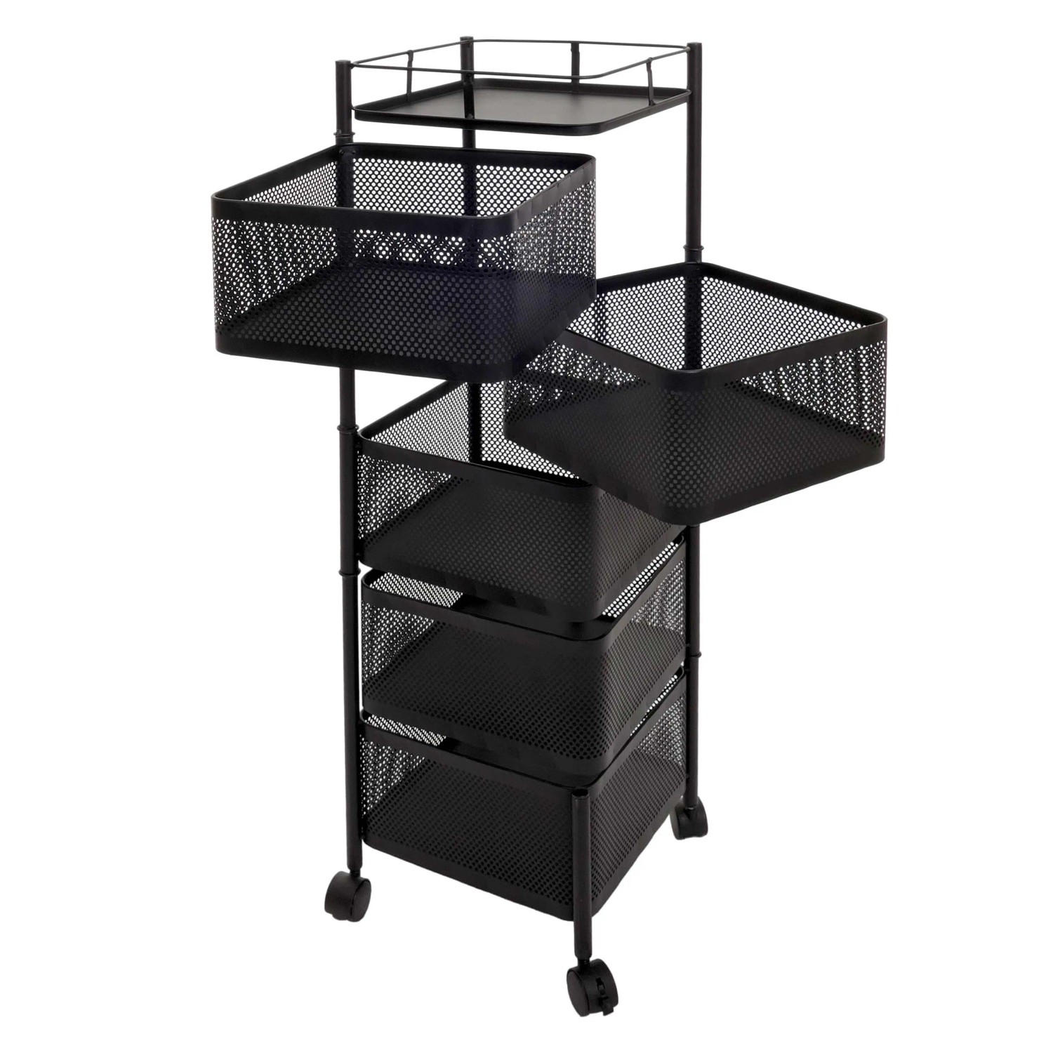 MCW Rollregal N52 Rollbar Körbe Schwenkbar Eisen 94x30x30cm Schwarz
