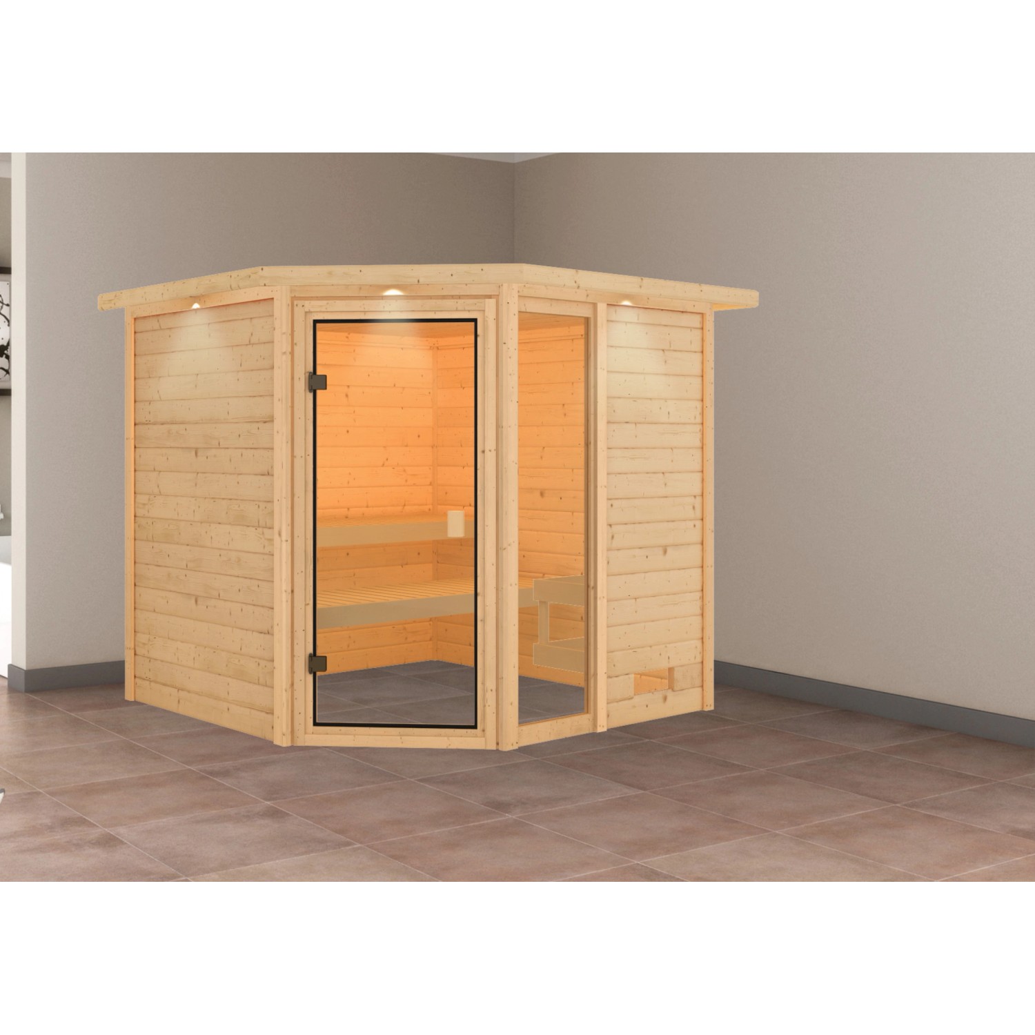 Karibu Sauna Tabea LED-Dachkranz Natur