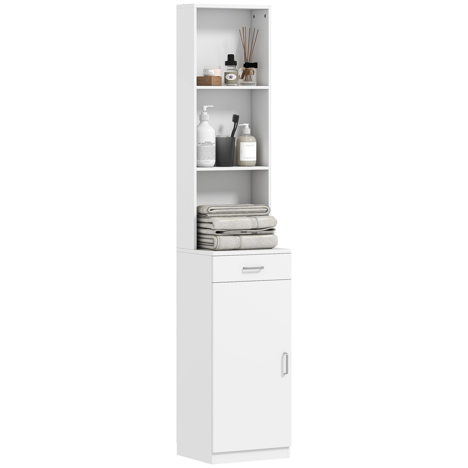 HOMCOM Badezimmerschrank Spanplatte 35L x 30,5B x 179H cm Weiß günstig online kaufen