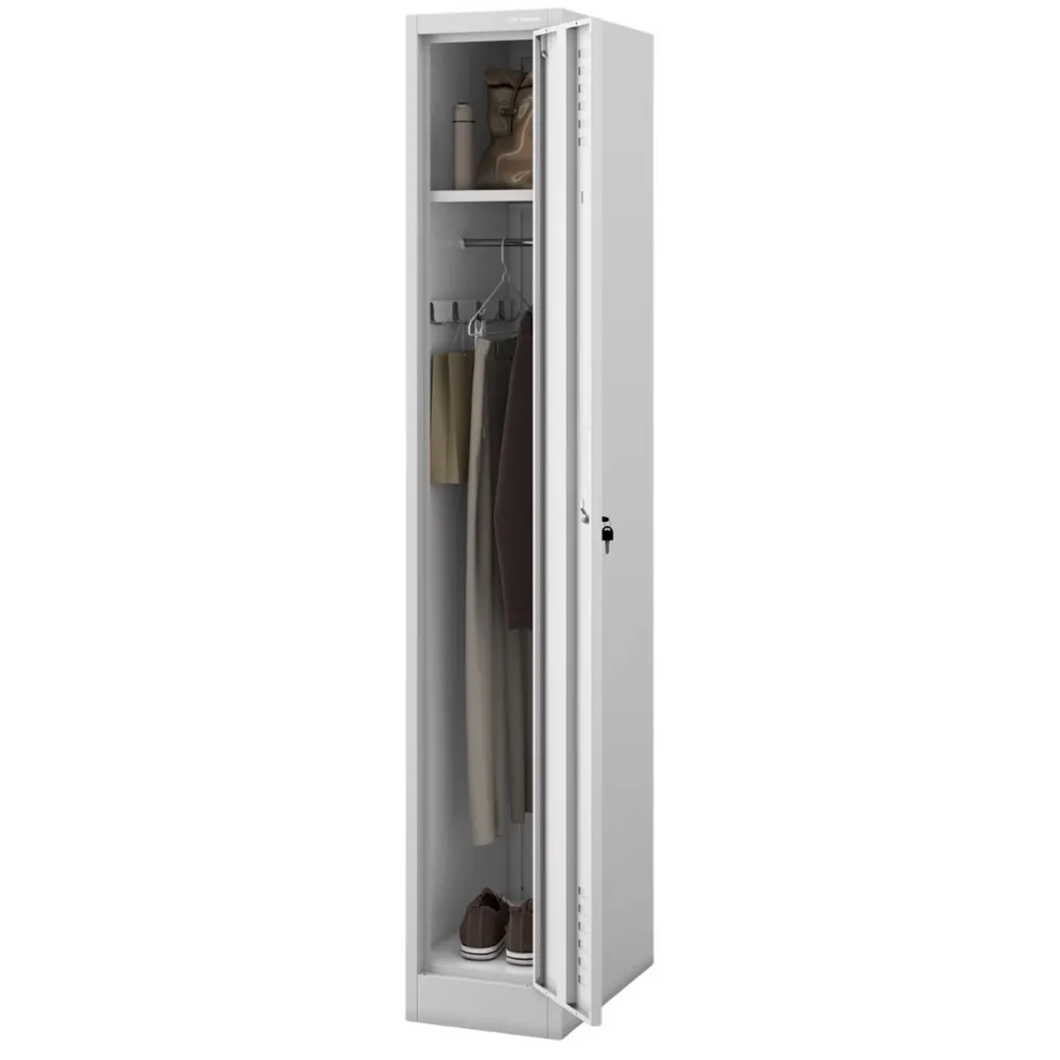 JAN NOWAK Umkleideschrank Spind KACPER 1 Abteil Etikettenhalter Lüftungsschlitze Umkleidespind Metall Schließfachschrank 180x30x50cm Grau