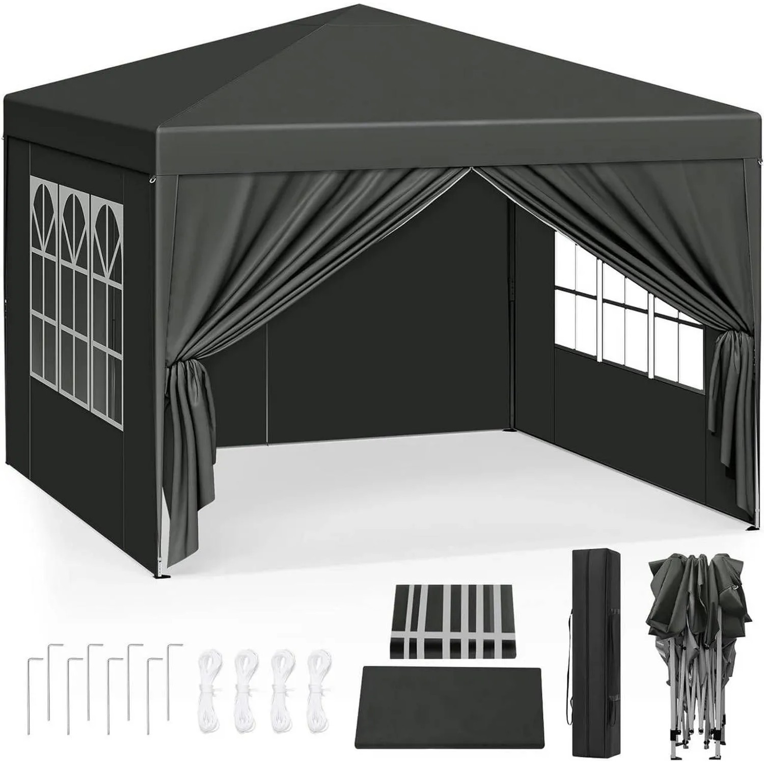 WOLTU Pavillon Pop-Up Wasserdichter Sonnenschutz Pagodenzelt 3x3 m Grau
