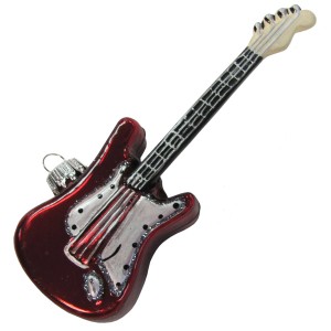 Rotes Krebs Glas Lauscha Weihnachtsornament E-Gitarre, 4cm, für den Weihnachtsbaum.