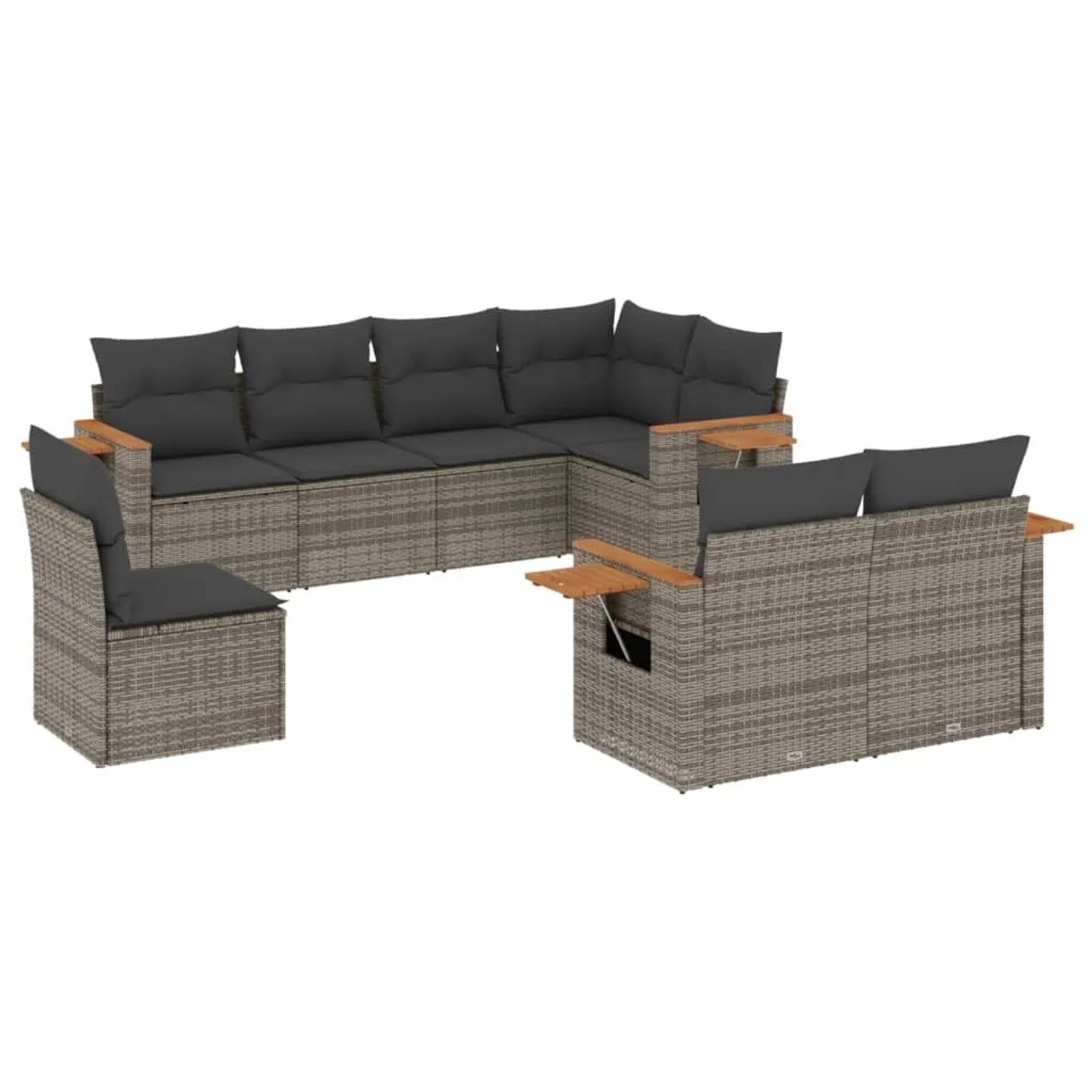 vidaXL 8-Tlg Garten-Sofagarnitur mit Kissen Grau Poly Rattan 3259407
