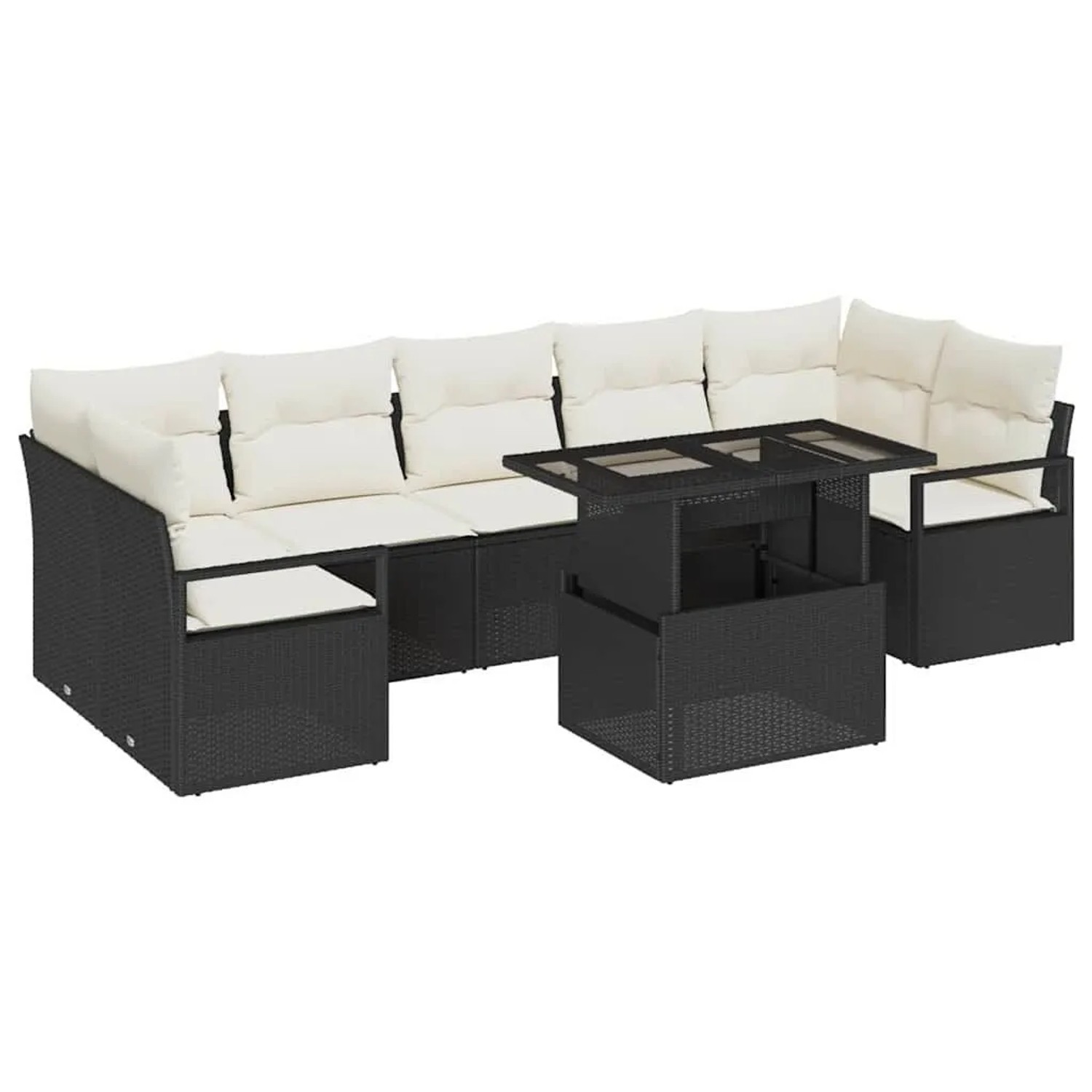 vidaXL Garten-Sofa-Set mit Kissen 8-Tlg Schwarz und Creme Poly-Rattan 3348773