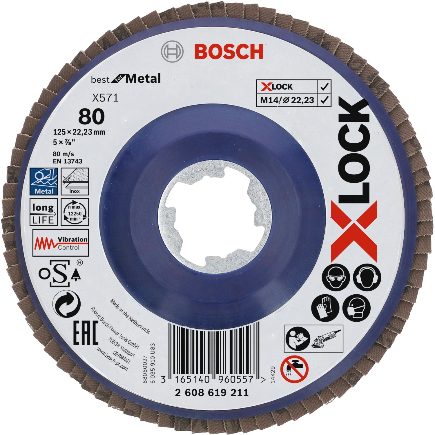 Bosch X-Lock Fächerschleifscheibe X571 Best for Metal gerade Ausführung 125 mm K