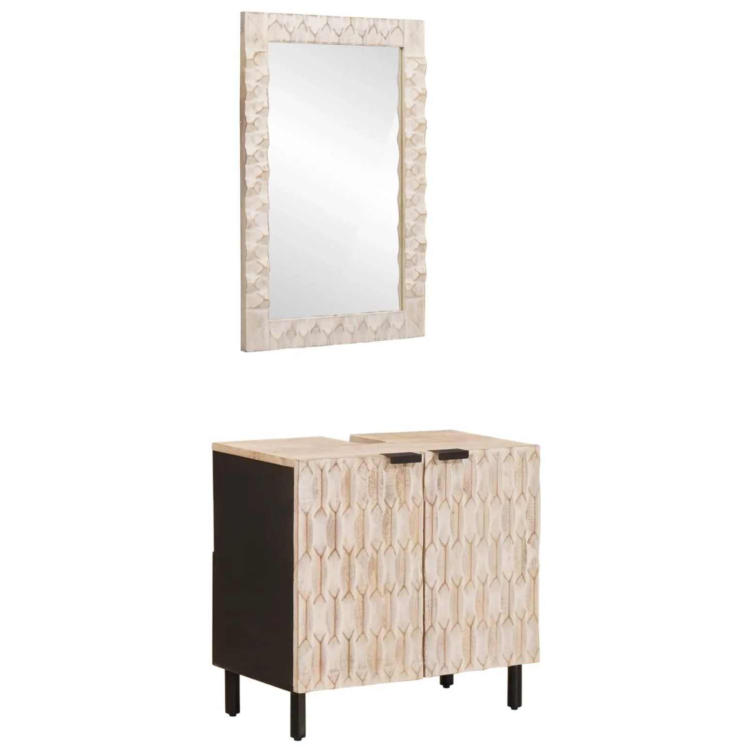 vidaXL Badezimmer Sets Weiße Gewaschene Oberfläche Massivholz Mango 3310030