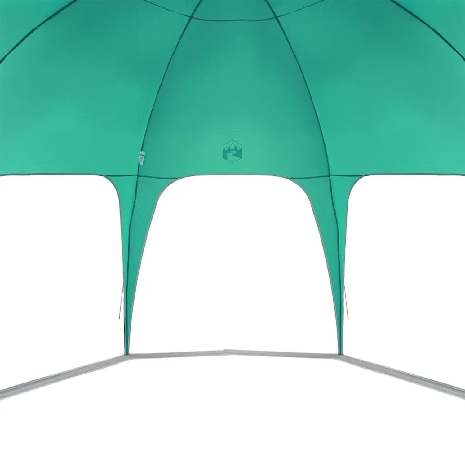 Innenansicht: Seegrünes Partyzelt, wasserdicht. Ideal für Gartenpartys und Veranstaltungen im Freien.