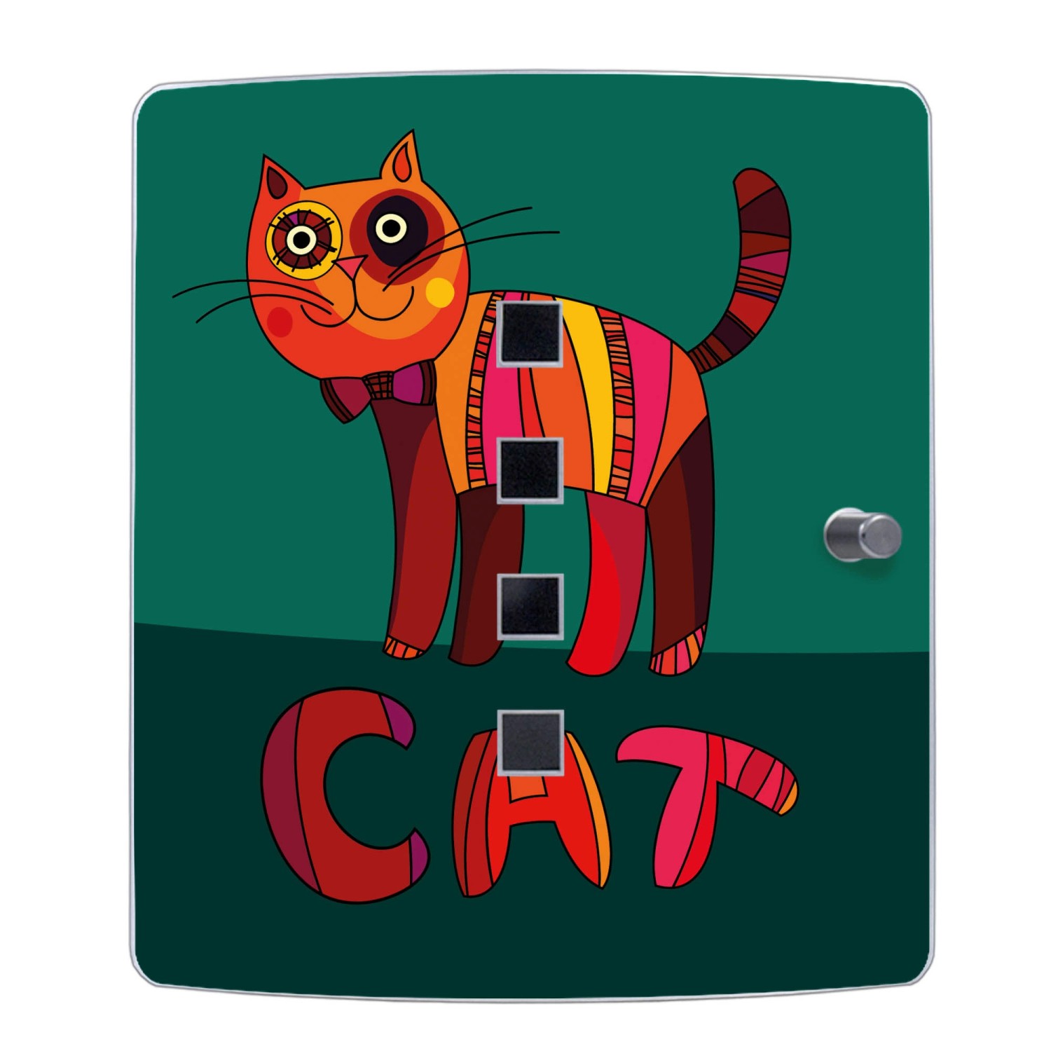 Design Schlüsselkasten Edelstahl mit Katze Motiv, 24x21,5x7cm, für 10 Schlüssel.