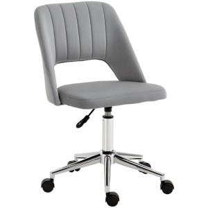 Grauer Vinsetto Schreibtischstuhl aus Samt, gepolstert, mit ergonomischer Rückenlehne, verstellbarer Höhe und Rollen.