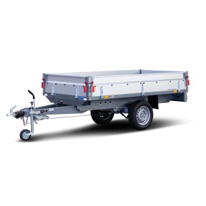 Stema Autoanhänger Basic SH, silberner Hochlader mit klappbaren Bordwänden und Stützrad.