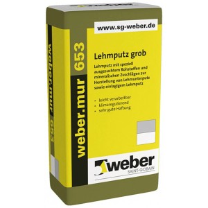 Sack weber.mur 653 Lehmputz grob, 30 kg, für Innenräume. Lehmputz mit grober Struktur.