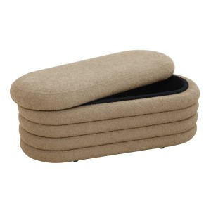 Svita Blossom XL Hocker in Hellbraun mit Teddybouclé Bezug und Stauraum.