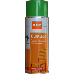 OBI Buntlack Spray RAL 6018 Gelbgrün, hochglänzend, 400ml Dose.