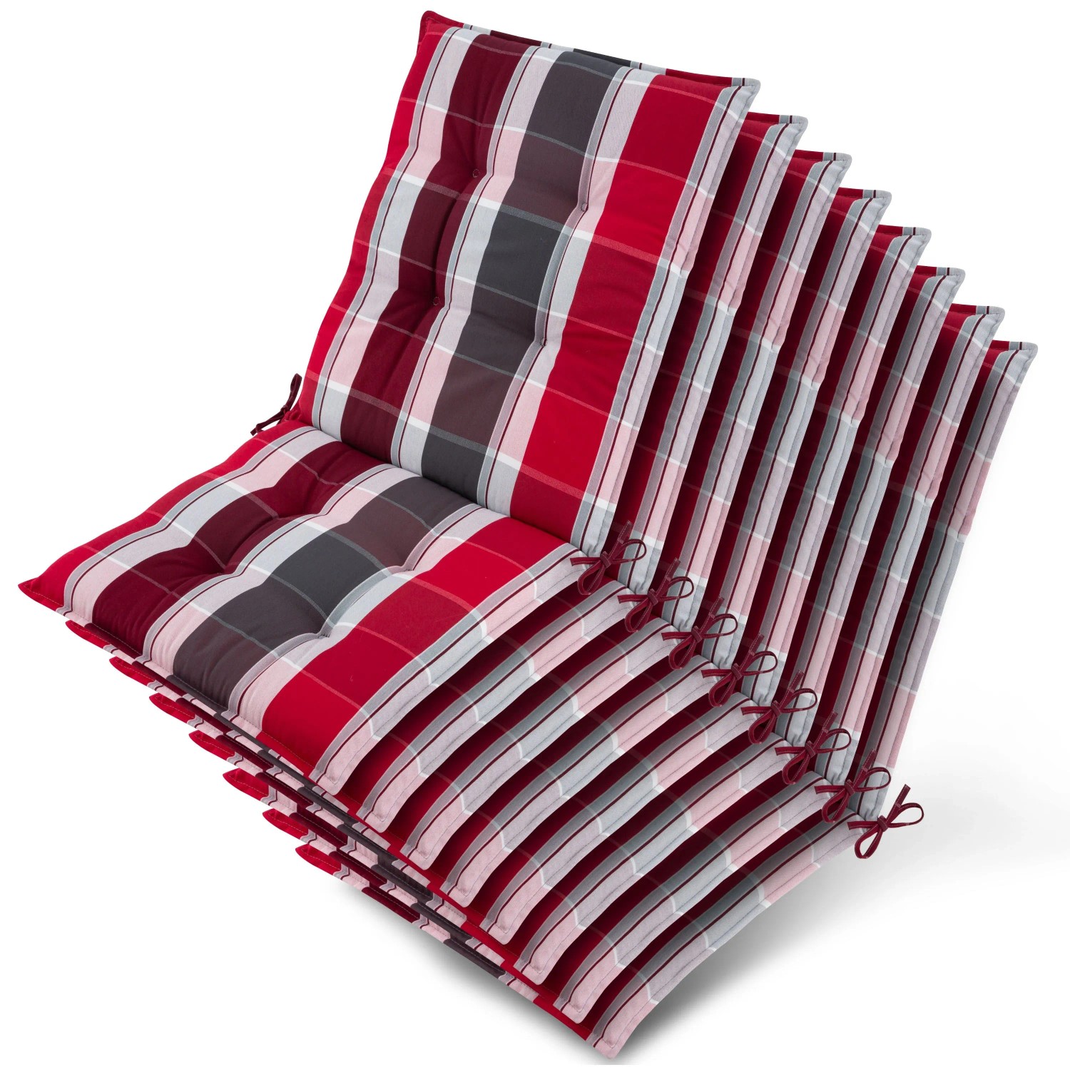 Beautissu 8x Niederlehner Sun-NL Auflage 105x50x8cm Rot-Anthrazit-Gestreift