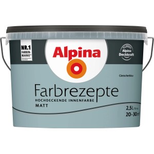 Eimer Alpina Farbrezepte Gletscherblau, matte Innenfarbe für Wände, 2,5 Liter.