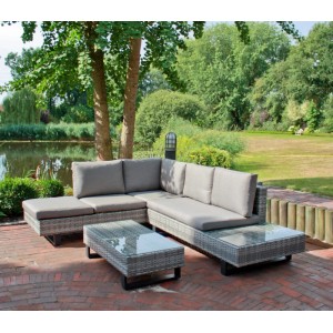 DELUKE Gartenloungeset JOCHEN 3-tlg Alu-Kunststoff Grau Gartenmöbel Set Garten Lounge-Eckgruppe Lounge-Set Pool Loungegarnitur