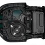Innenansicht Robomow RK1000 Mähroboter: Mähwerk, Akku und Antriebstechnik im Detail.