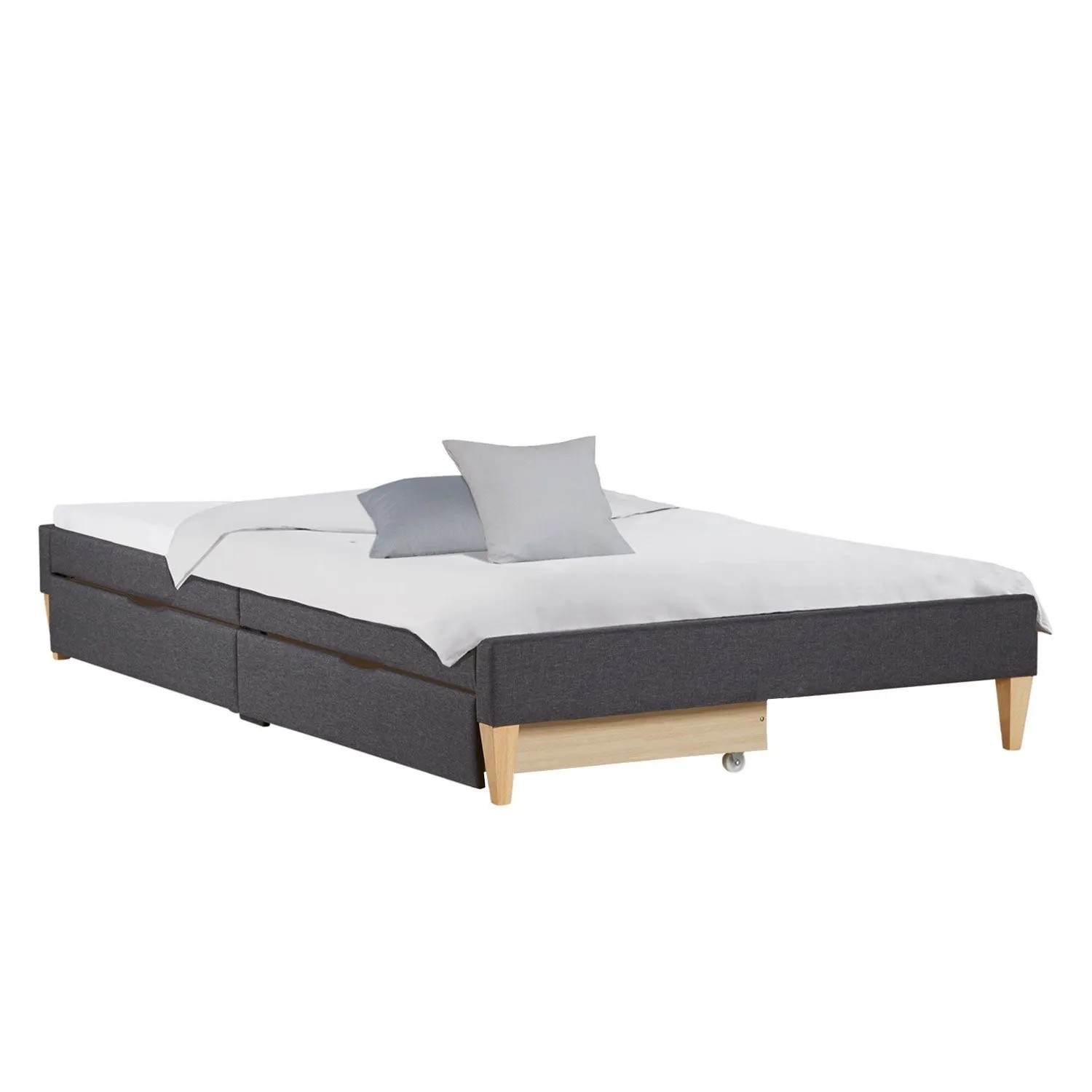 Homestyle4u Polsterbett 90x200 mit 2 Bettkästen in Grau mit Lattenrost 2619