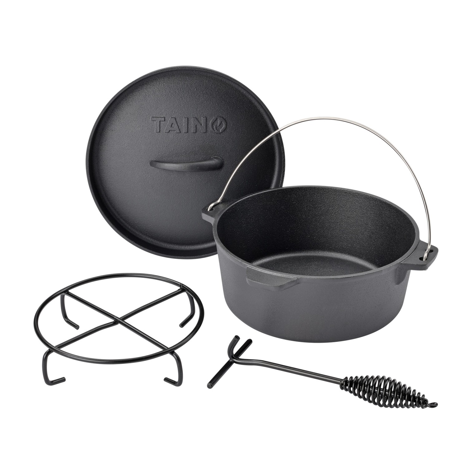 Taino Dutch Oven 4L Gusseisen Feuertopf Deckelheber Grillzubehör Dopf günstig online kaufen