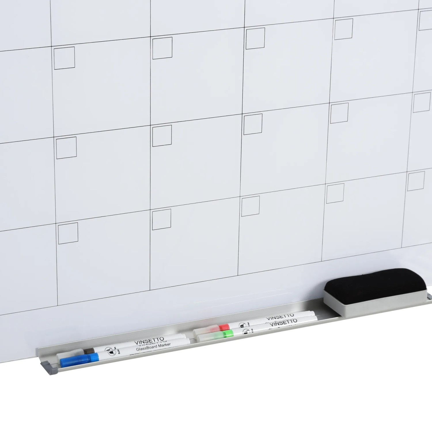 Vinsetto Kalendertafel Whiteboard aus Glas, weiß, mit Stiften und Radiergummi.