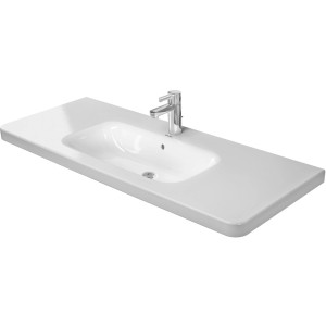 Weißer Duravit DuraStyle Möbelwaschtisch, 120 cm breit, mit Hahnloch und WonderGliss Beschichtung.