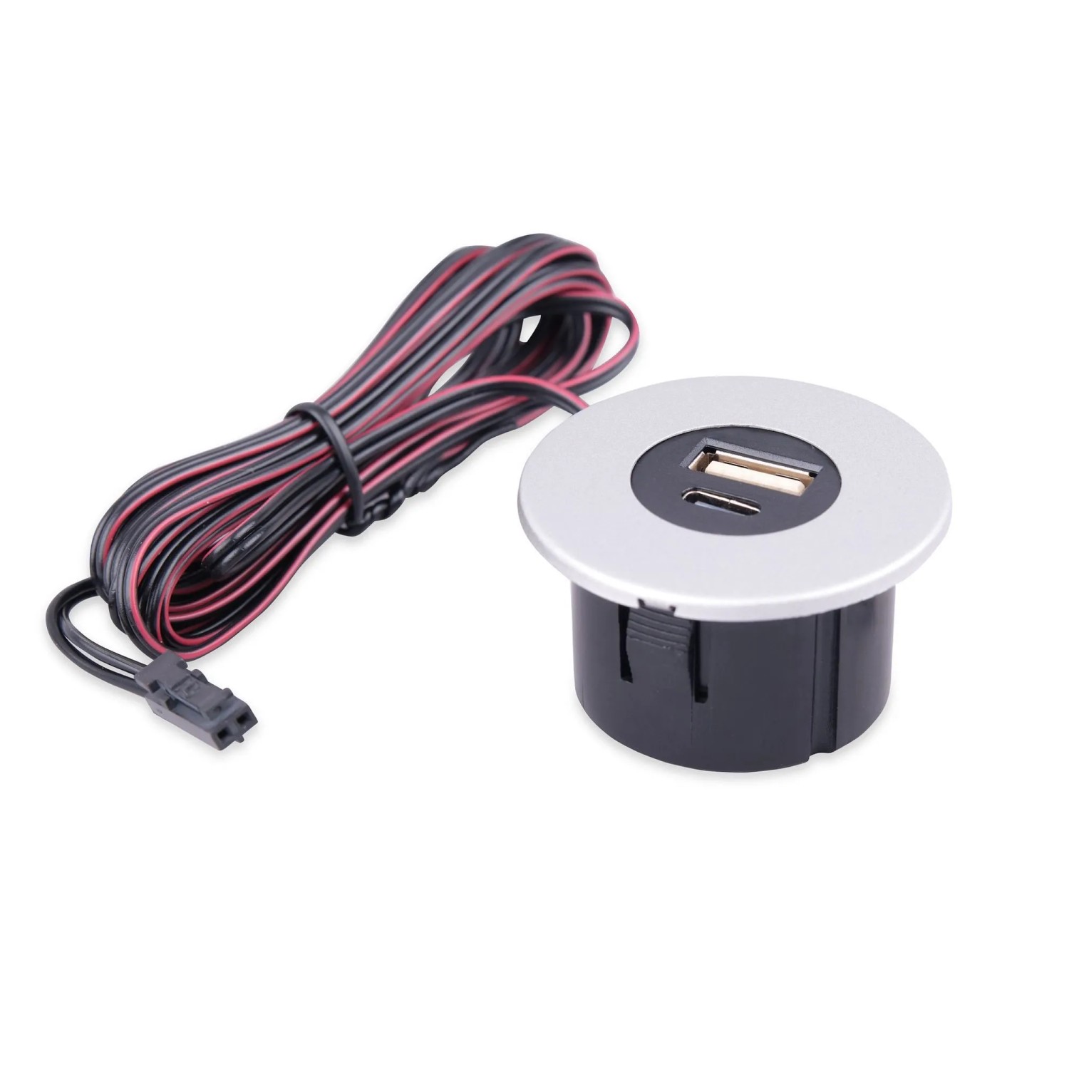 kalb Einbau USB Hub 2 in 1 USB A und USB C 12V für Möbel und Tischplatten Silbergrau