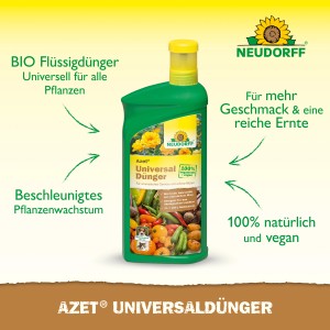 Neudorff Azet Veggie-Dünger 1 l Flasche: Veganer Flüssigdünger für Gemüse und Pflanzen im Garten.