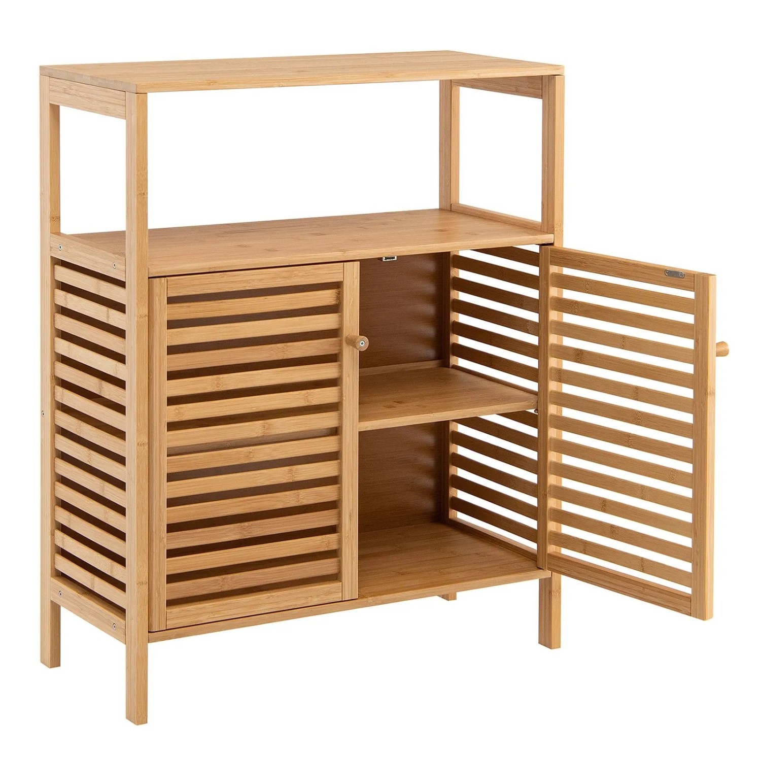 Costway Badezimmerschrank Bambus mit 2 Türen 64 x 27,5 x 80 cm günstig online kaufen