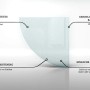 Transparente Tulup Glasbodenplatte Viertelkreis für Kamin. Gehärtetes, hitzebeständiges Glas mit geschliffenen Kanten, leicht zu reinigen.