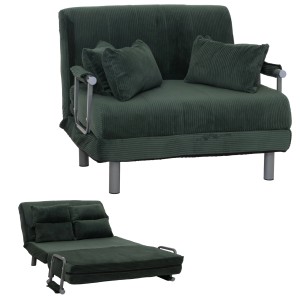Grüner MCW Schlafsessel K29 aus Cordstoff, mit Kissen und Schlaffunktion.