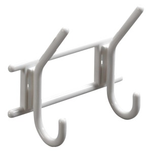 Weiße Hettich Garderobenleiste mit 2 Haken aus Kunststoff zum Anschrauben.