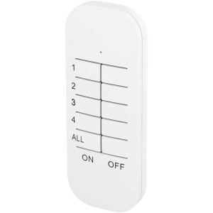 Weiße Smartwares 4-Kanal Fernbedienung zur Hausfunksteuerung mit Tasten 1-4, ALL, ON und OFF.