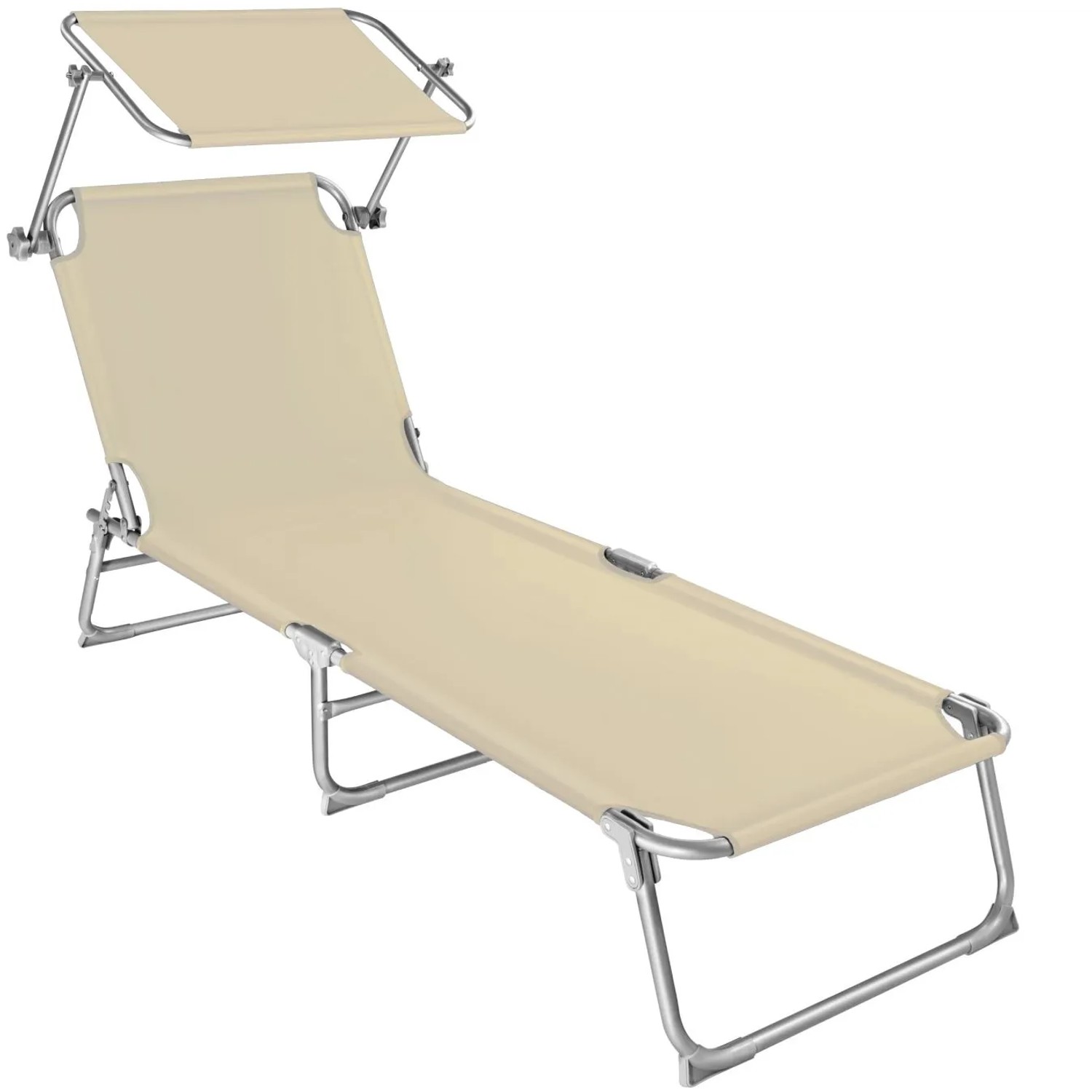 Tectake Gartenliege Chloé Klappbar Stufenlos Verstellbares Sonnendach  190 x 68 x 65 cm Beige