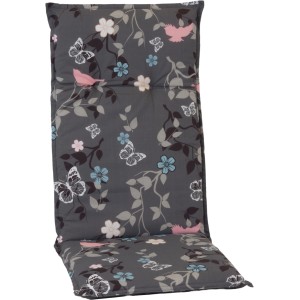 Hochlehner Saumauflage Bregenz Grau mit Blümchenmuster für Gartenstühle.