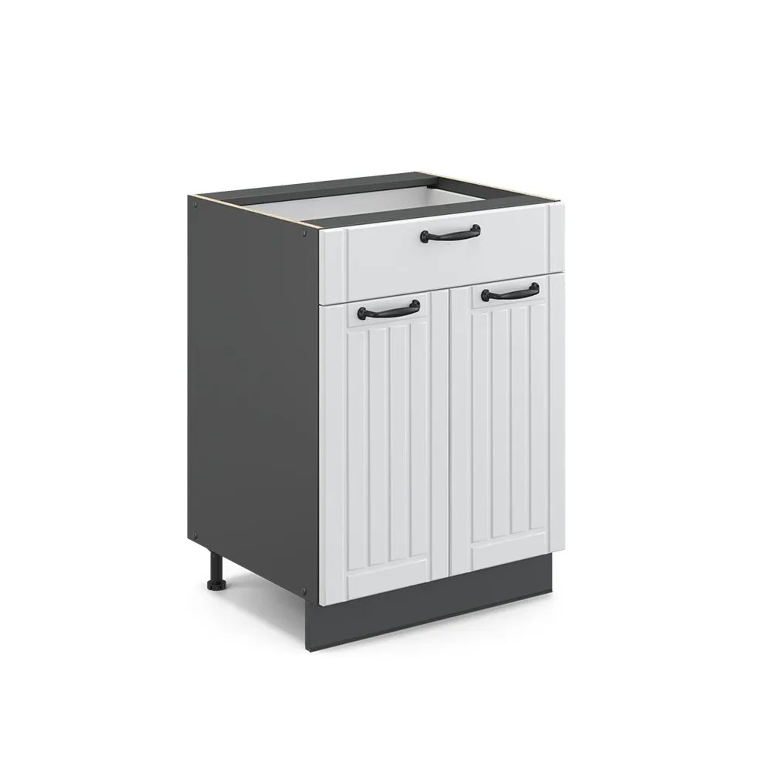 Vicco Küchenunterschrank Fame-Line Weiß Landhaus Anthrazit 60 cm mit Schublade ohne Arbeitsplatte