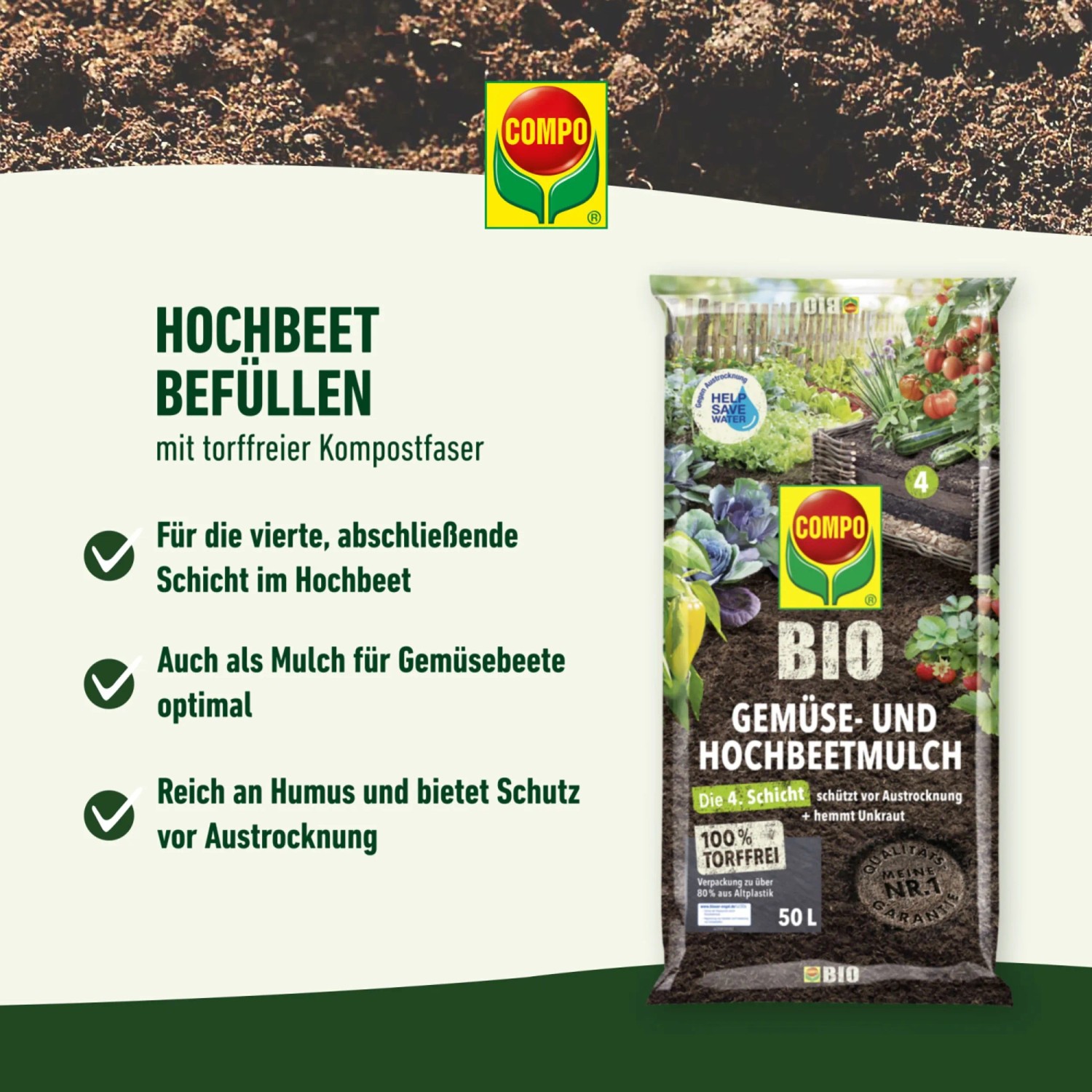 Compo Hochbeetmulch Bio Torffrei 50 l kaufen bei OBI