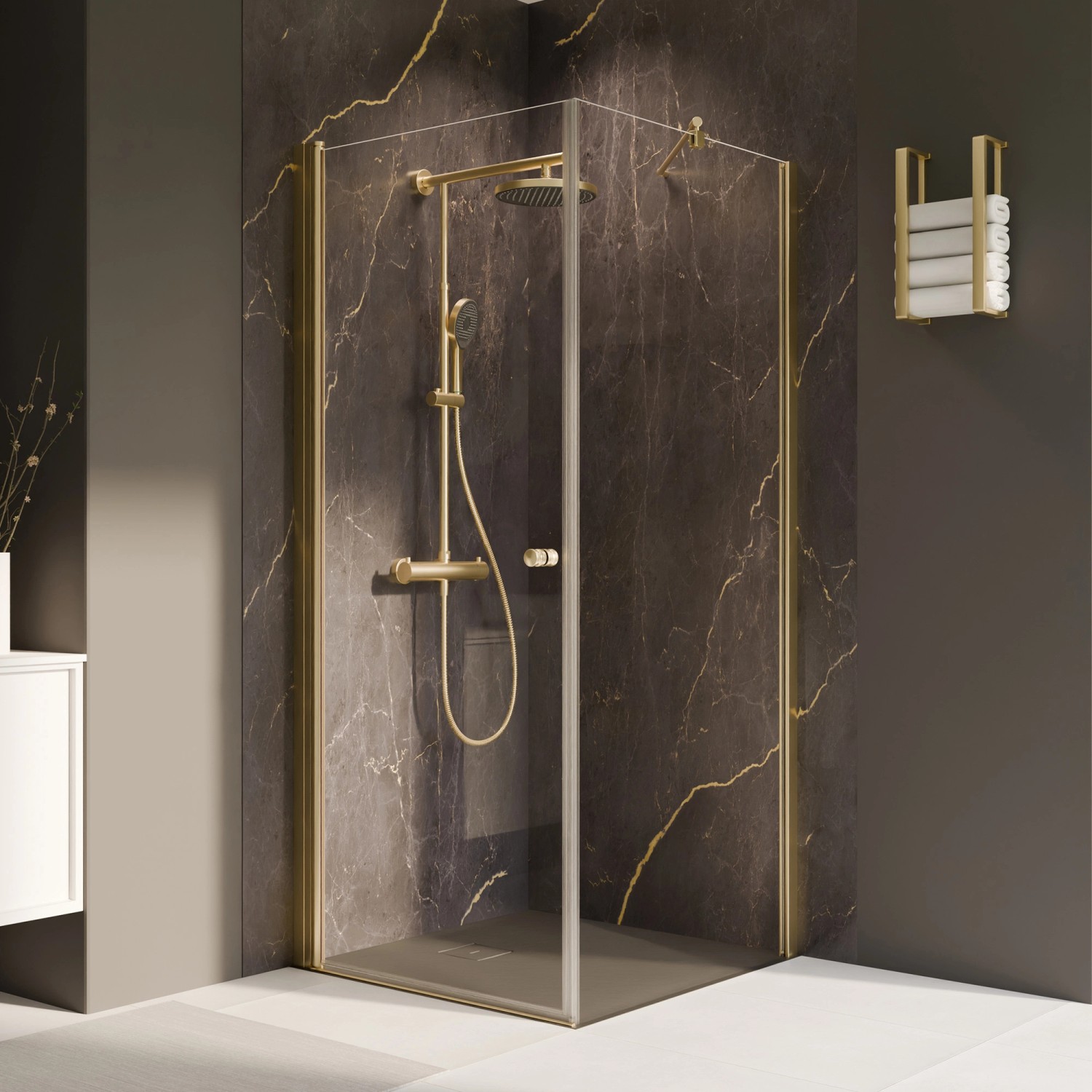 Breuer Seitenwand Elana 2.0 für Drehtür Klarglas 200 cm x 100 cm Gold Anschlag R