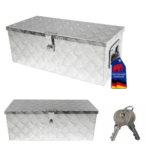 PROREGAL Deichselbox aus Aluminium mit Deckel und Schlüsseln für PKW Anhänger.