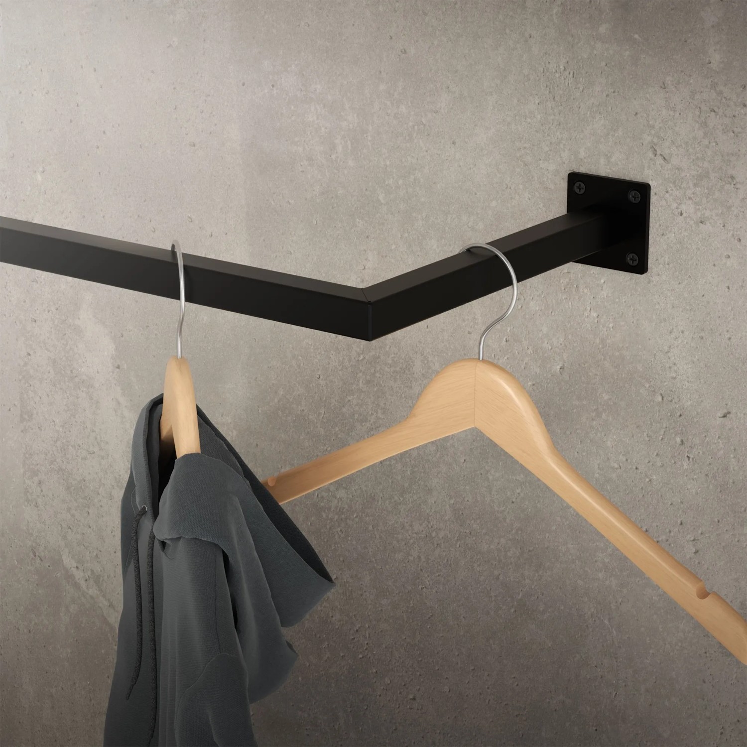 MLDesign Kleiderstange Übereck für die Wand T30cm x B110cm Schwarz aus