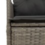 Grauer verstellbarer Poly Rattan Gartensessel mit dunklen Kissen. Detailansicht der geflochtenen Struktur.