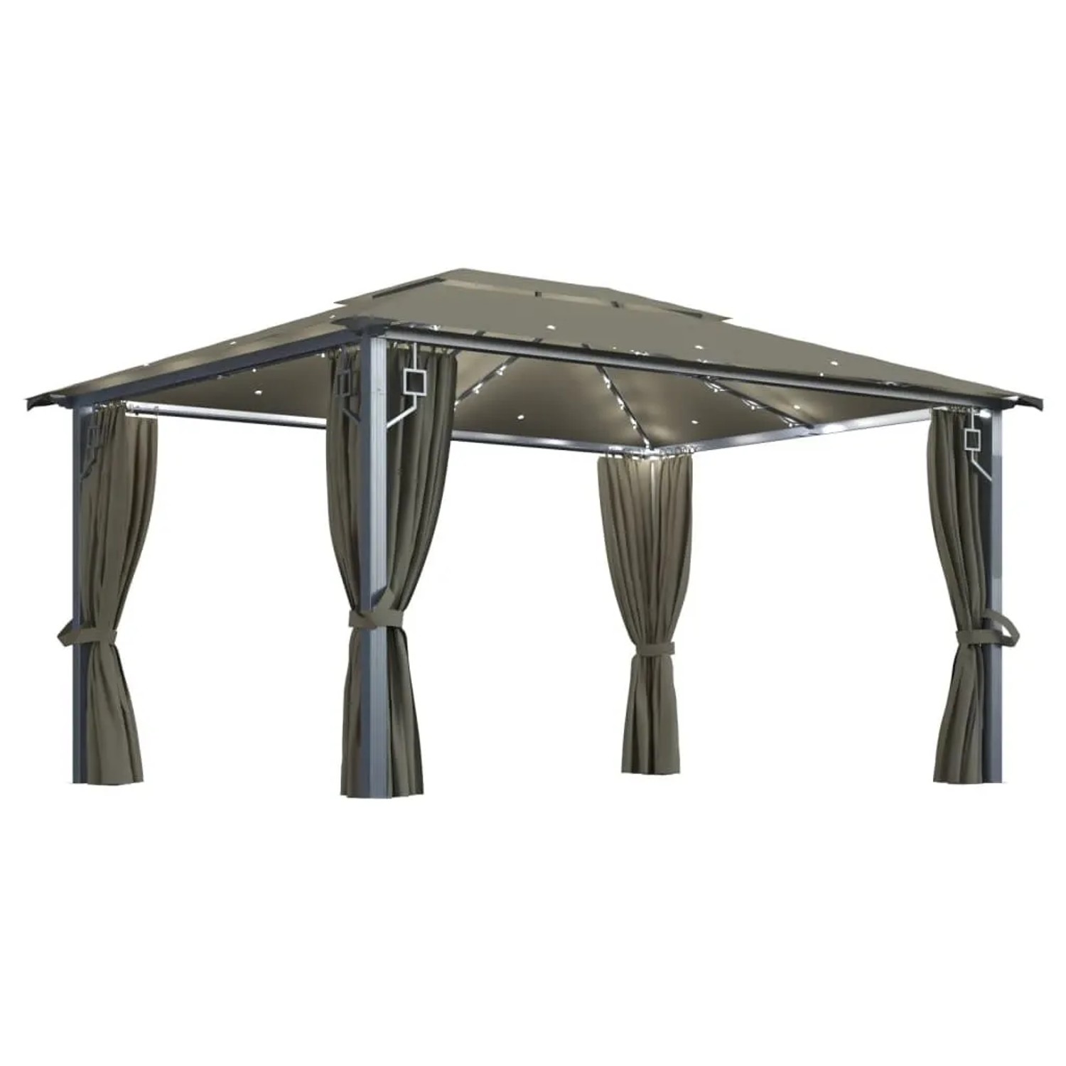 vidaXL Pavillon mit Vorhängen & LED-Lichterkette 400x300 cm Taupe Alu 3070337