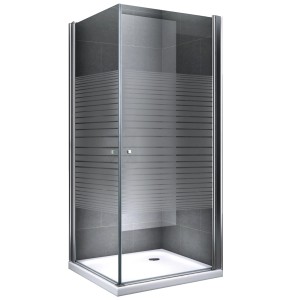 Gestreifte Glas Duschkabine 100x100 cm mit Duschwanne, Komplettdusche für Ihr Bad.