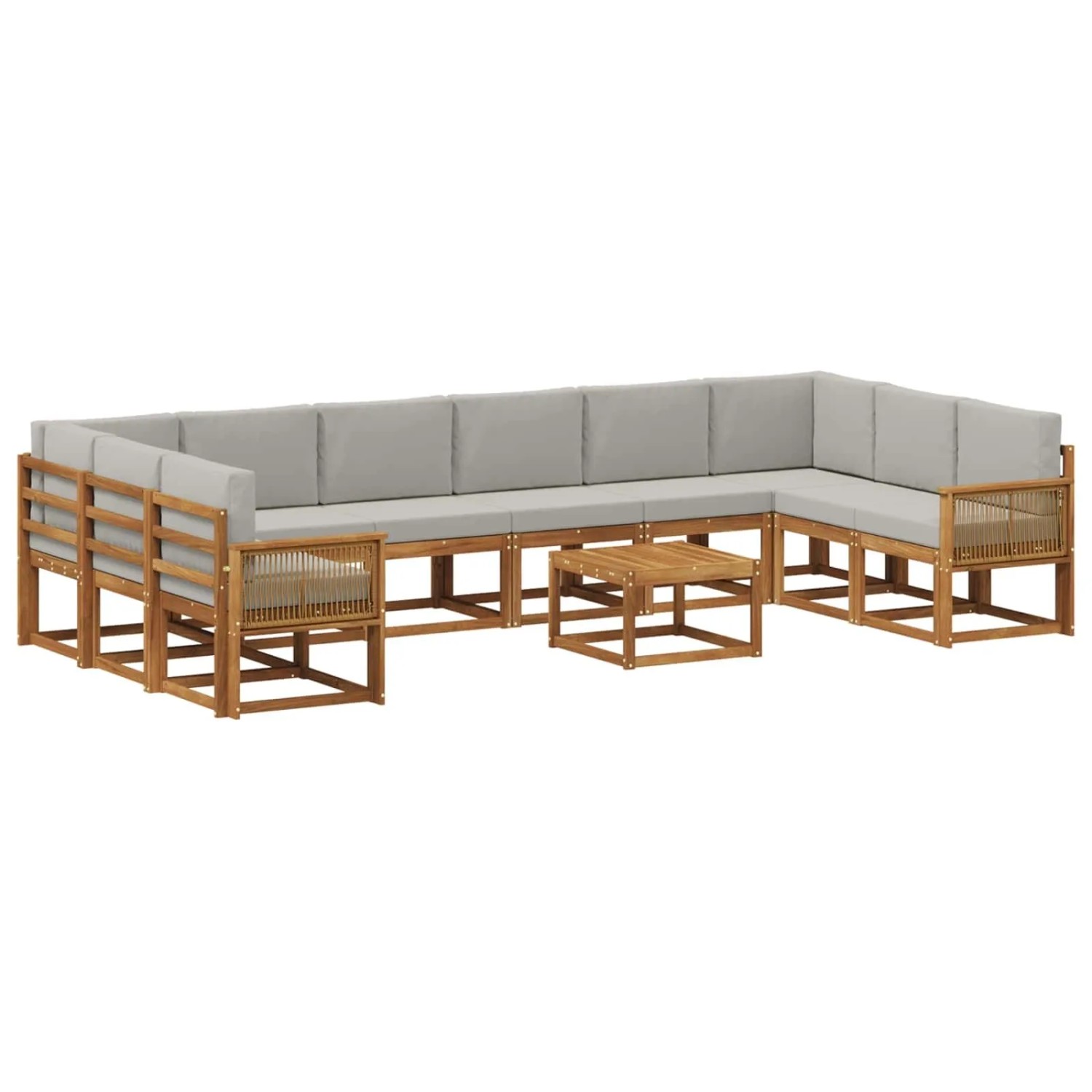 vidaXL Outdoor-Sofagarnitur mit Kissen 11 Stk Natur und Hellgrau 3385597