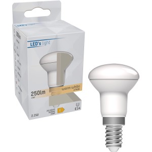 E14 LED-Leuchtmittel Pilzkopf R39, 2,2W, 250lm, warmweiß, Ø 3,9 cm.