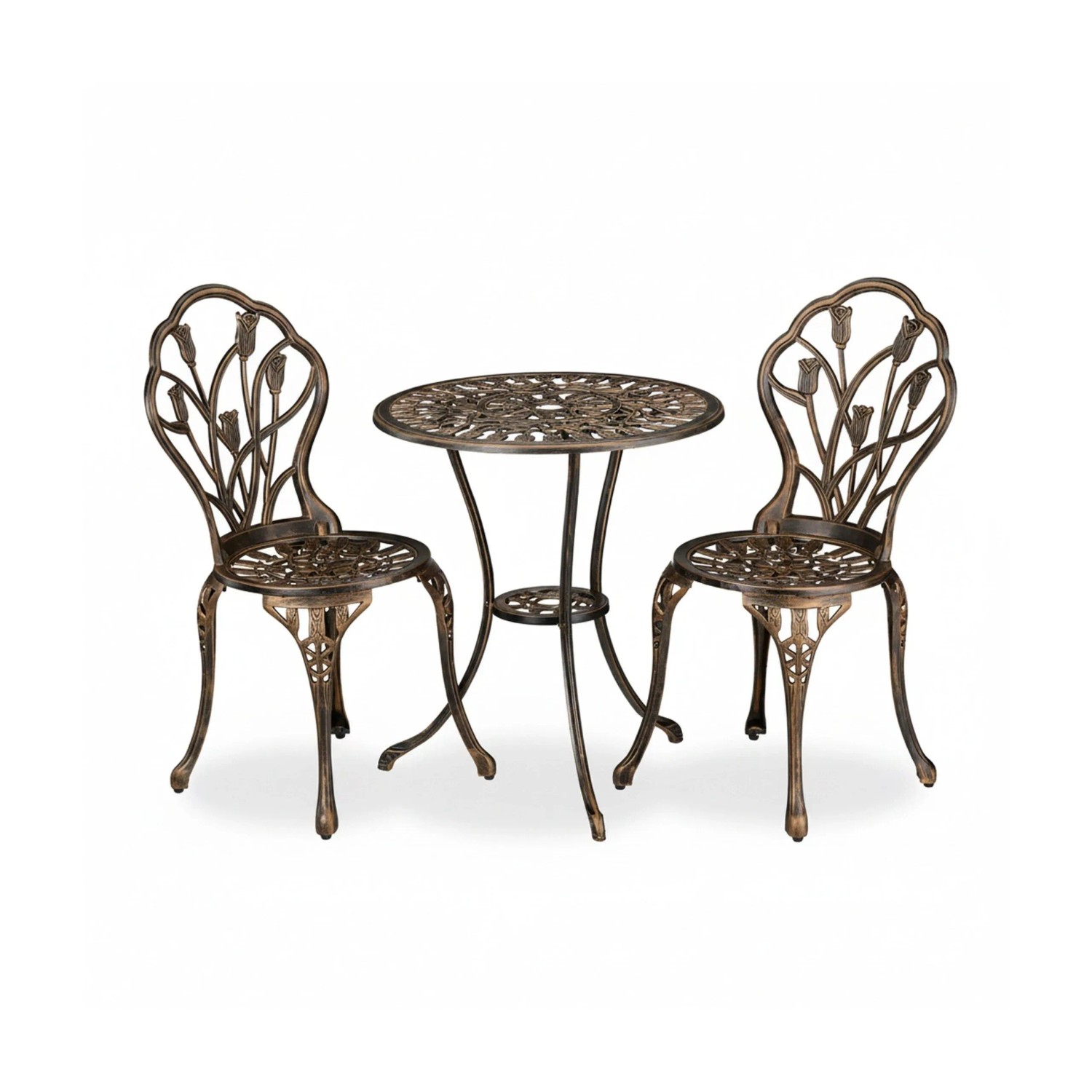 Relaxdays Gartenmöbel Set Aluminiumguss Schwarz-Bronze 3-teilig mit Sonnenschirmloch 67 cm x 60 cm