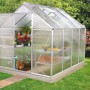 Vitavia Gewächshaus Venus 5000 aus Aluminium, 5 m², mit Pflanzen und Regalen im Garten.