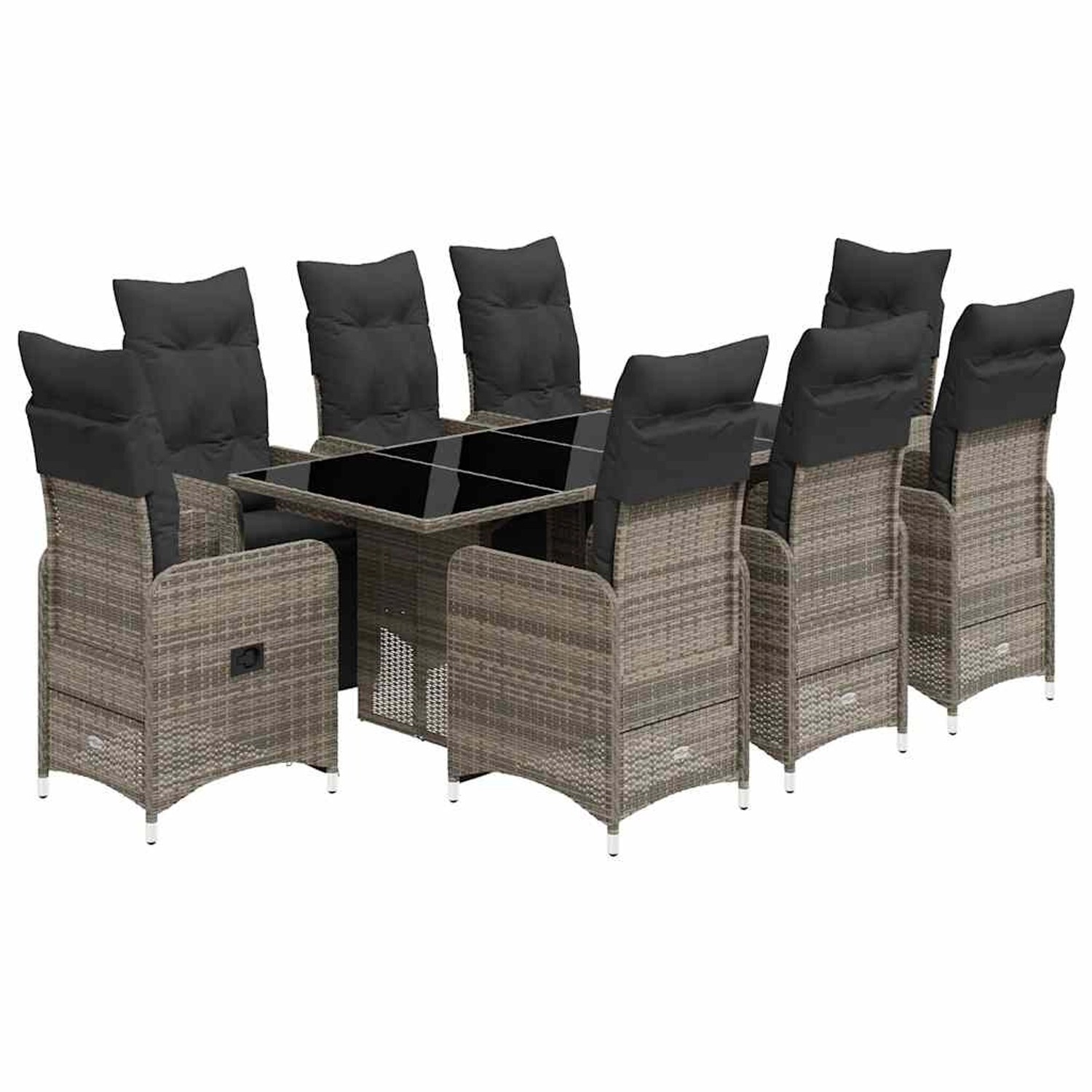 vidaXL 9-Tlg Garten-Bistro-Set mit Kissen Grau Poly Rattan 3277172