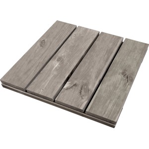Graue Holzfliese aus Nadelholz, 50x50 cm, tauchimprägniert. Quadratische Form.