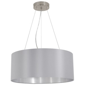 Graue Eglo Pendelleuchte Maserlo, 3-flammig, Stoffschirm, modernes Design.